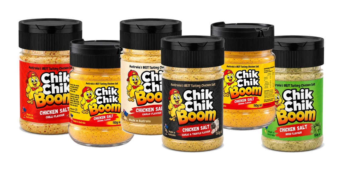 The Real 6 Pack, six 150g Chik Chik Boom shakers, your mix